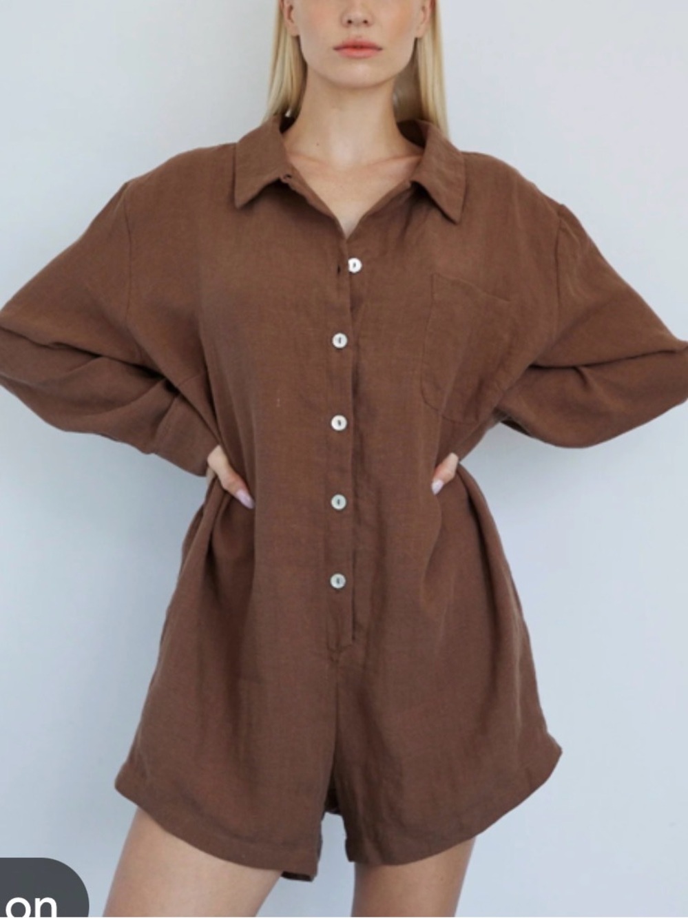 Boheme linen play suit in brown